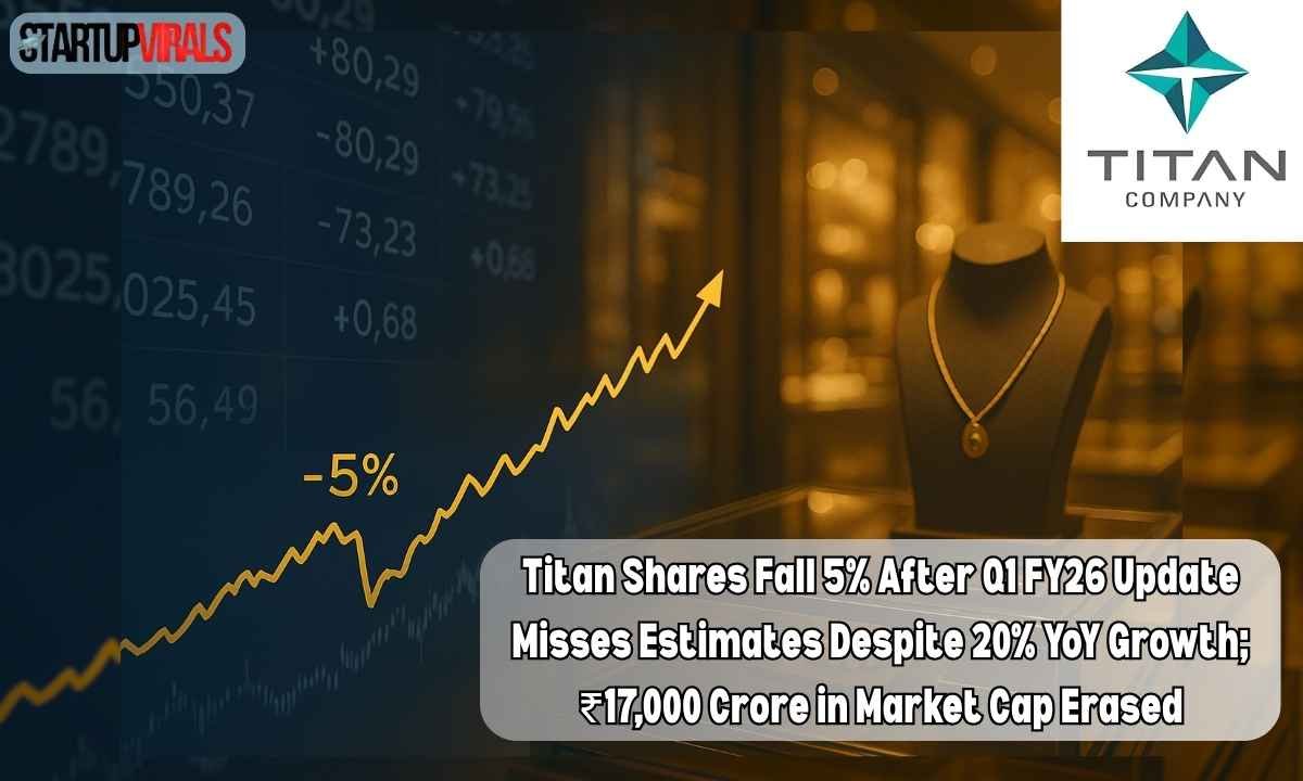 Titan Shares Fall 5% After Q1 FY26 Update Misses Estimates Despite 20% YoY Growth; ₹17,000 Crore in Market Cap Erased